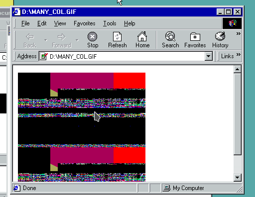 A heavily corrupted image of the colourful GIF