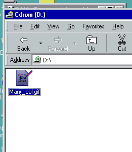 Internet Explorer 5 running in Windows 95, rendering the red-square GIF from earlier with red square artifacts visible.